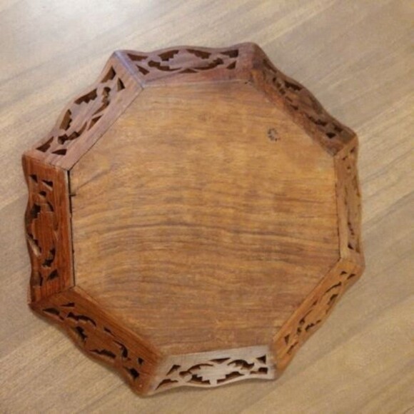 Vintage Inlaid Hand Carved Decorative Serving Bowl Vintage Wooden Tray India - Picture 5 of 8